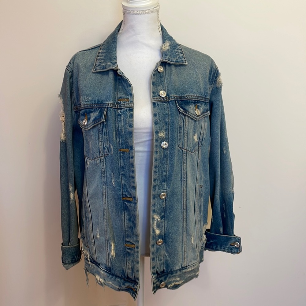 Zara Trafaluc Denimwear Denim Jacket w/ Rips sz S
